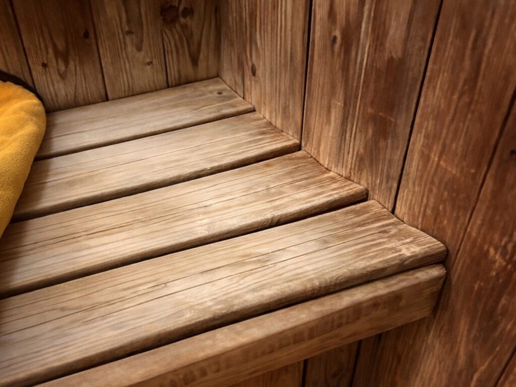 熱により変形したサウナベンチ