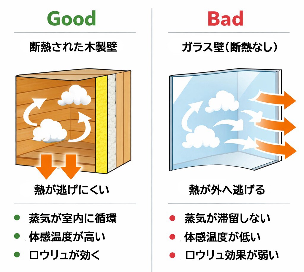 サウナ 壁 設計 良い例と悪い例の比較