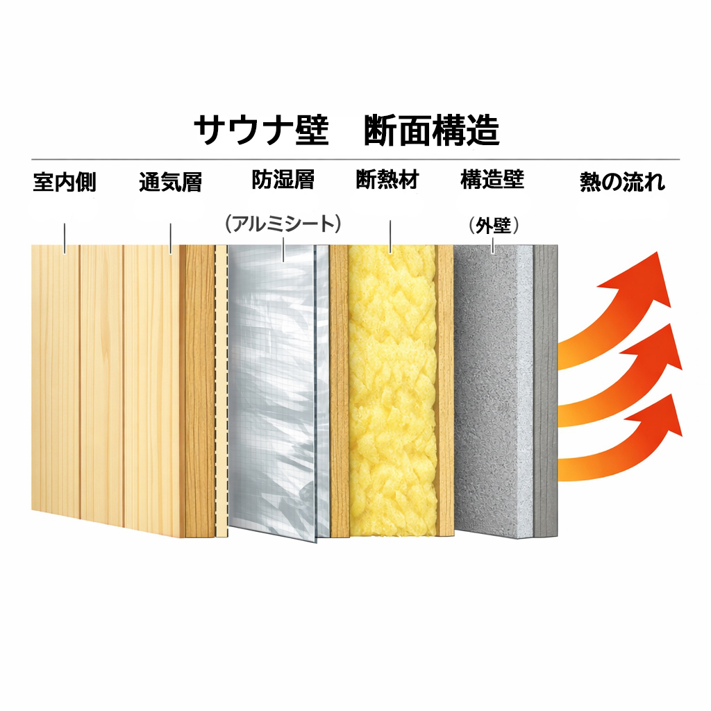 サウナ 壁 設計 断熱構造の基本図
