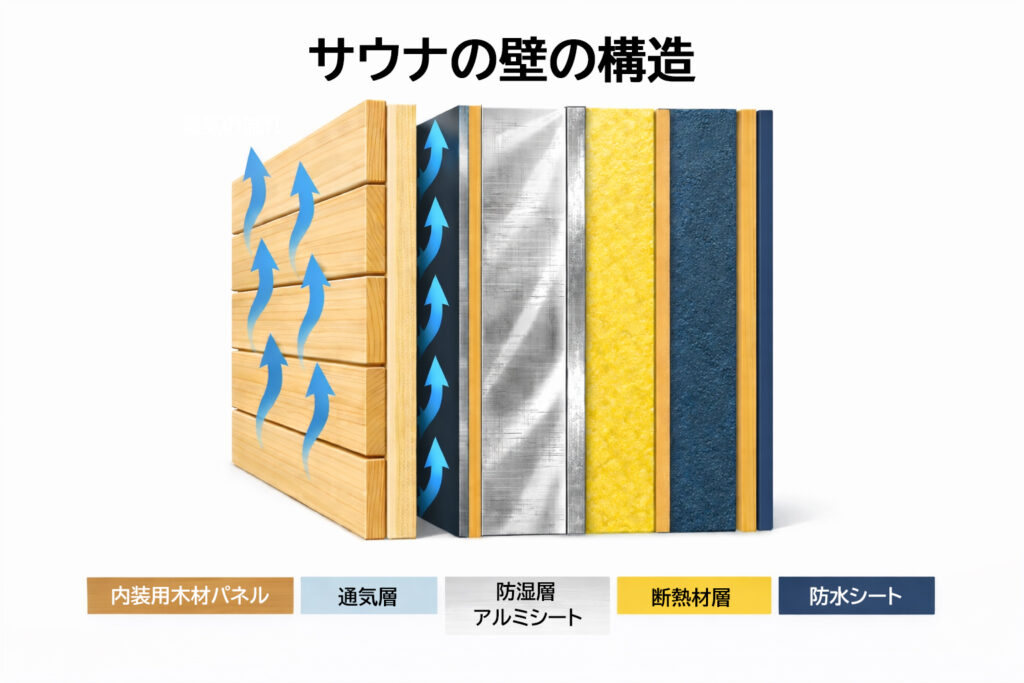 サウナ 壁 構造 防水 防湿 断面図