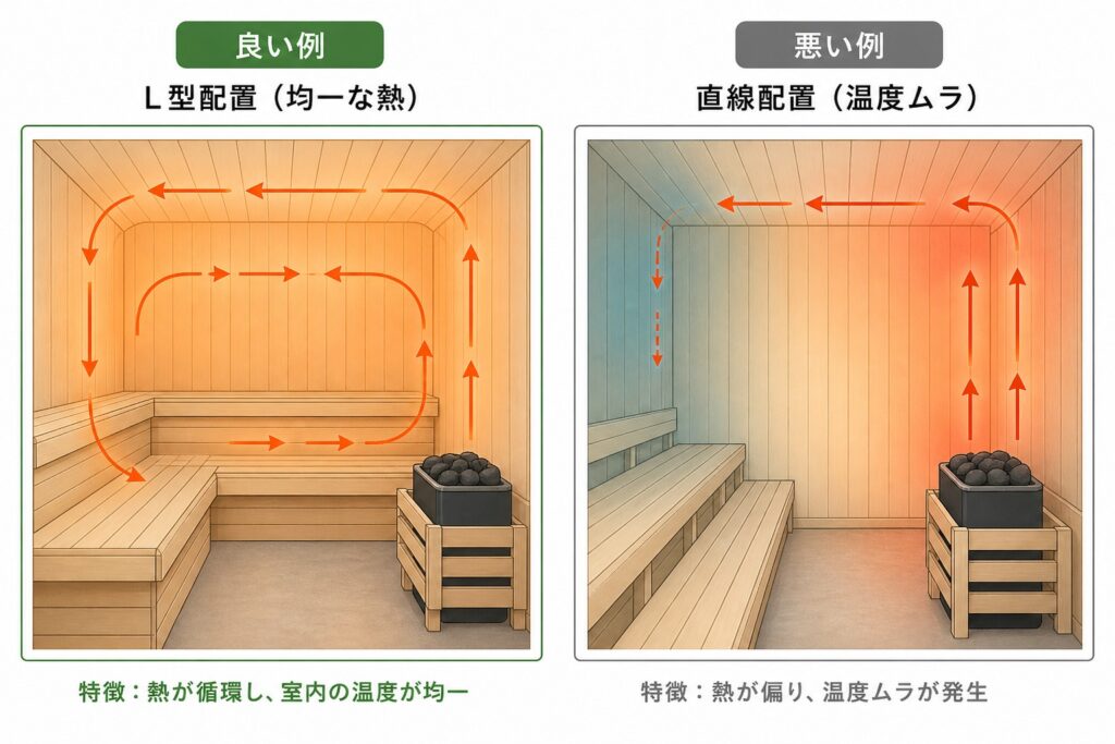 サウナ ベンチレイアウト 設計 良い例 悪い例