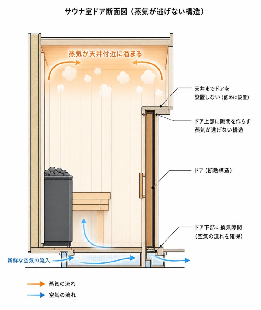 サウナ ドア 設計 蒸気の流れと断面構造