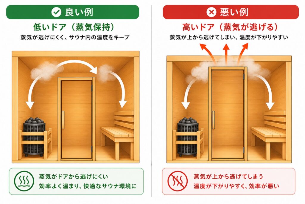 サウナ ドア 設計 良い例 悪い例 比較図