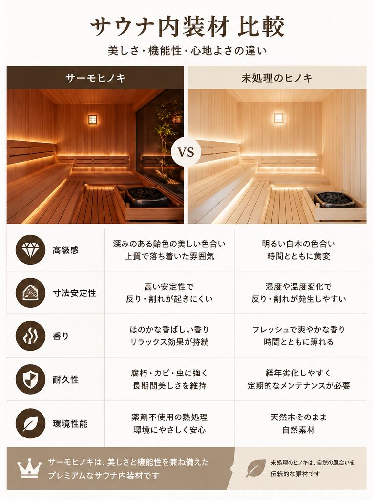サーモひのきと一般木材の比較図