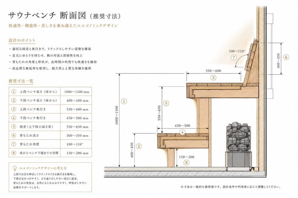 サウナベンチ推奨寸法図
