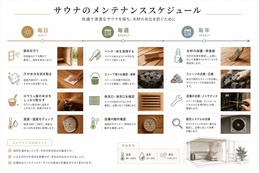 サウナ木材のメンテナンス頻度
