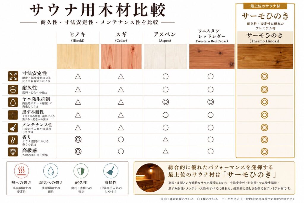 サウナ用木材の性能比較図