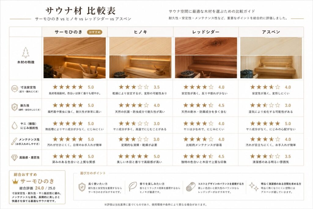 サウナ木材比較