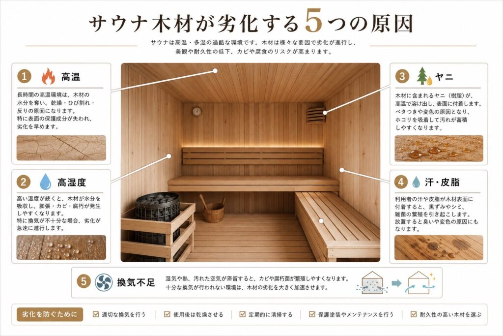 サウナ木材が劣化する原因