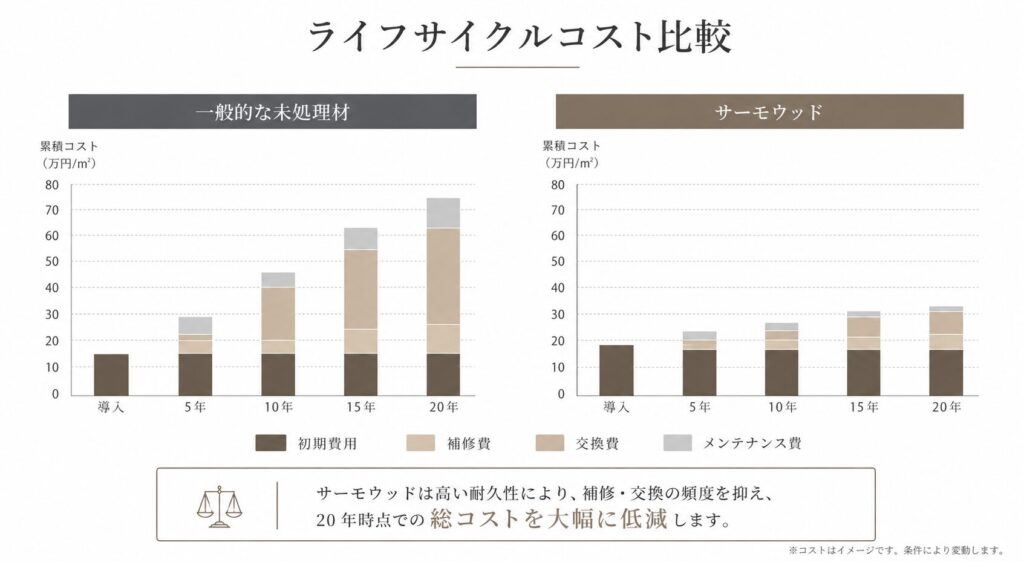 サウナ用木材ライフサイクルコスト比較