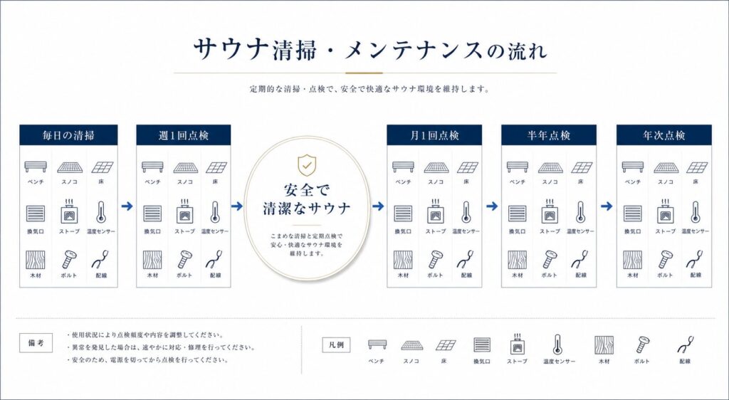 サウナ清掃とメンテナンスの流れ