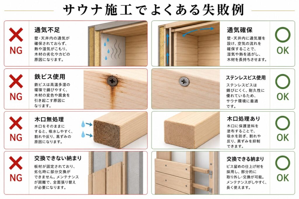 サウナ施工でよくある失敗例