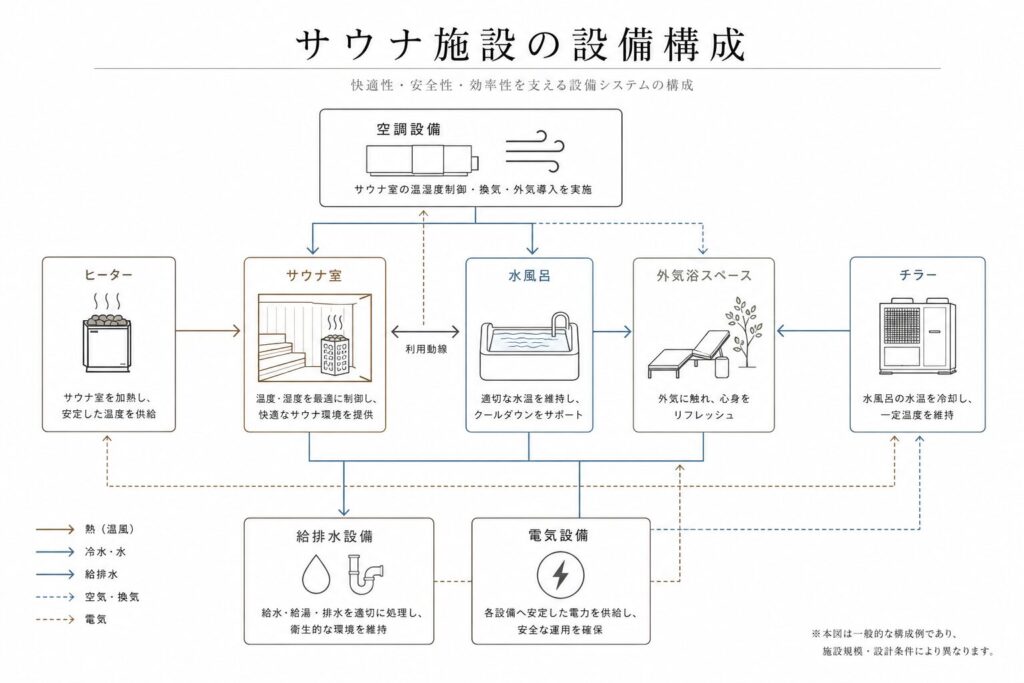 サウナ施設の設備構成図