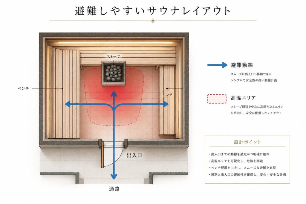 サウナ室の安全な避難動線