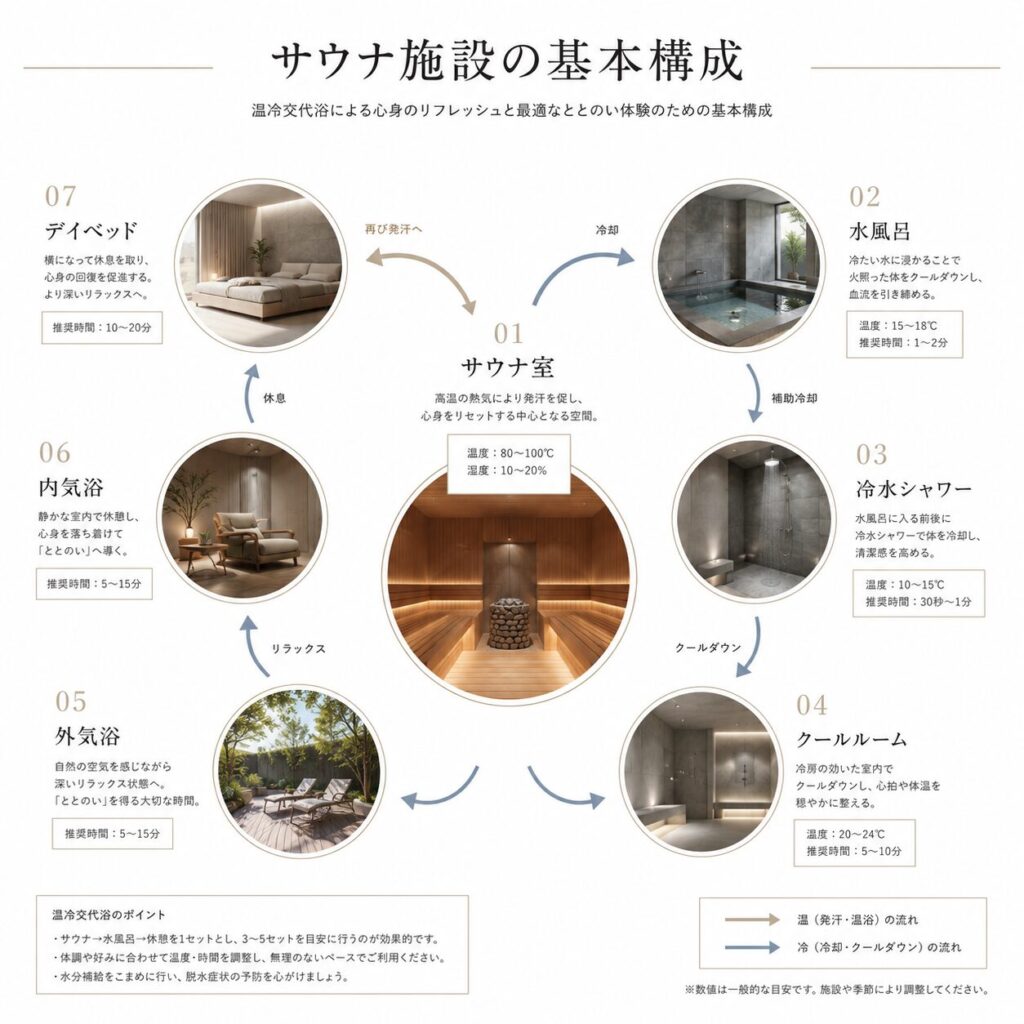 サウナ施設の基本構成図