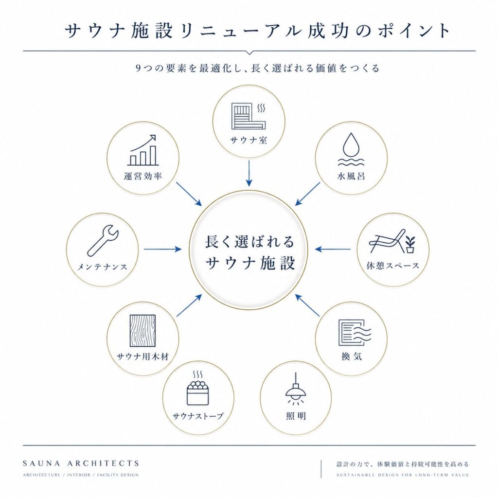 サウナ施設リニューアル計画の全体フロー