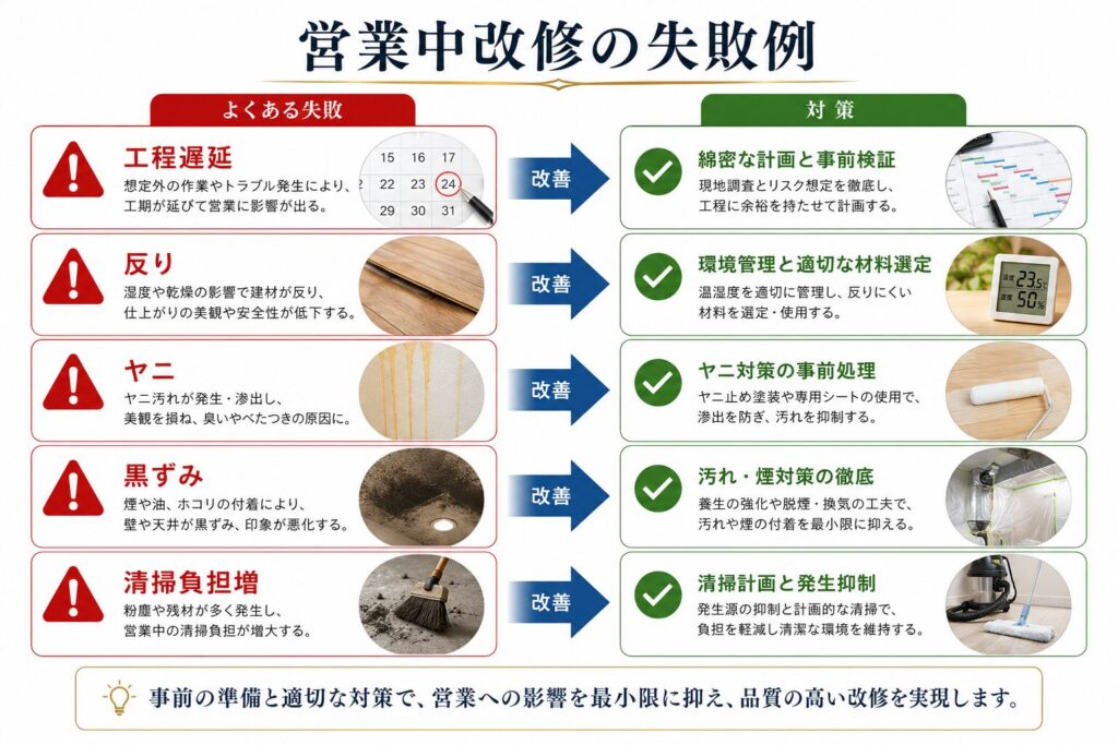 営業中改修で起こりやすい失敗例