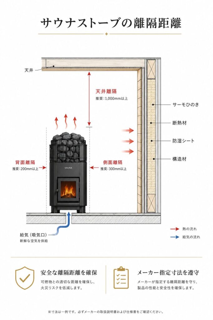 サウナストーブと木材の離隔距離