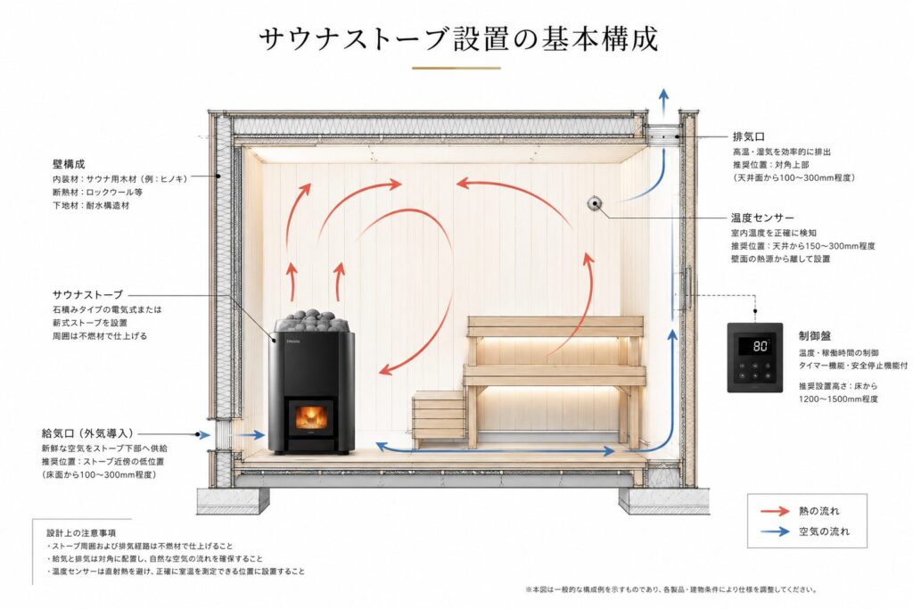 サウナストーブ設置の基本構成図