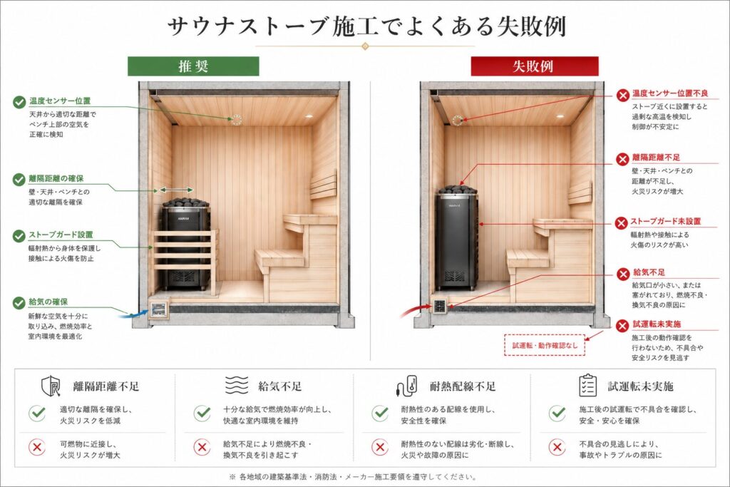 サウナストーブ施工の失敗例