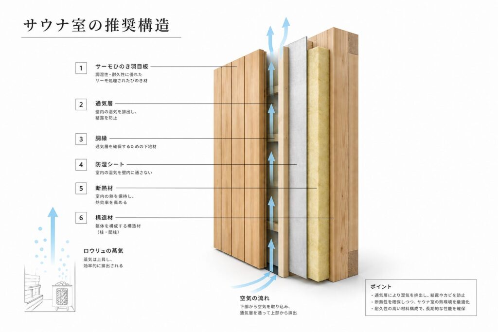 サウナ室壁構造の断面図