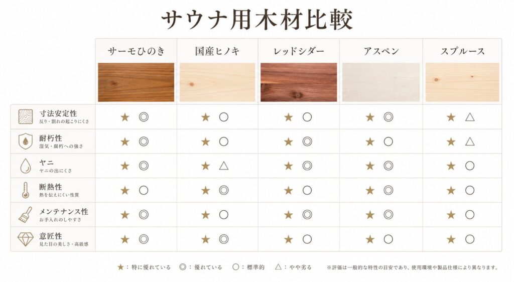 サウナ用木材比較