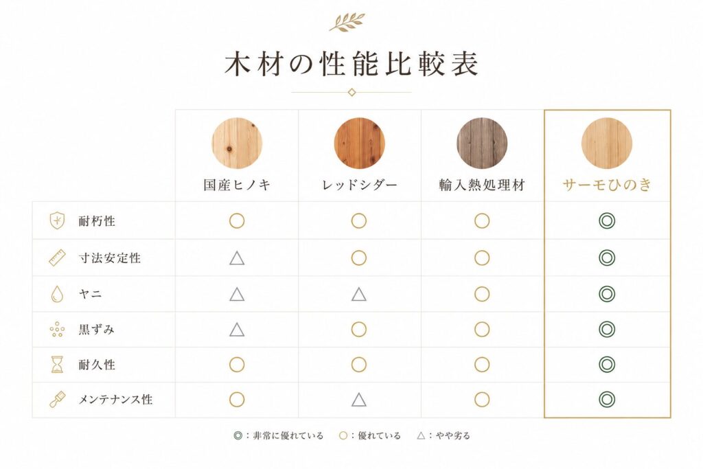 サウナ用木材の性能比較