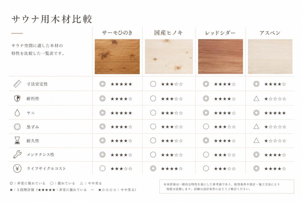 サウナ用木材の性能比較