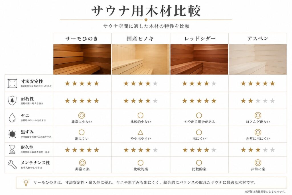 サウナ用木材の安全性比較