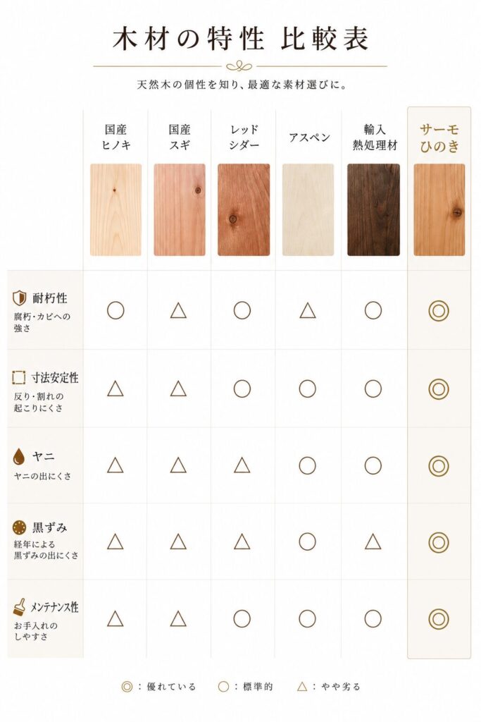 サウナ用木材の性能比較