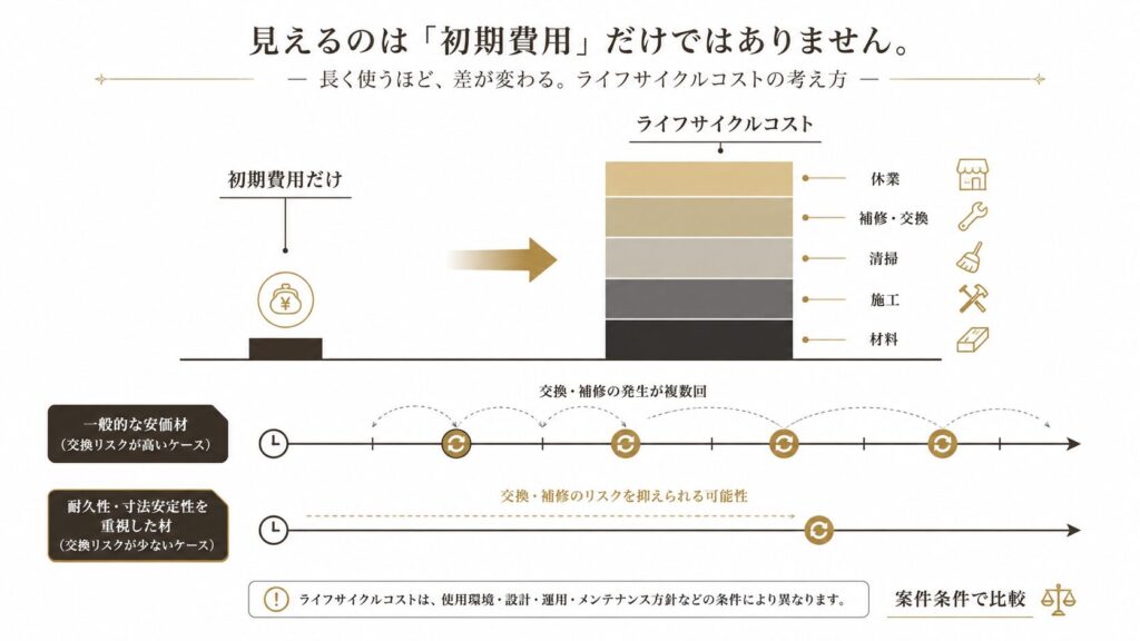 サウナ用木材の材料・施工・清掃・交換・休業を含むライフサイクルコスト